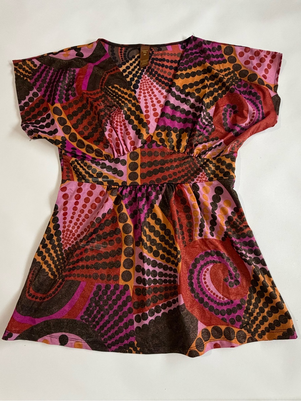 Copper Key M Multicolor Geometric Print V-Neck Tunic Top Cap Sleeve